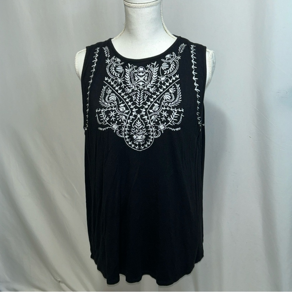 Agenda Black Relaxed Embellished Tank Top